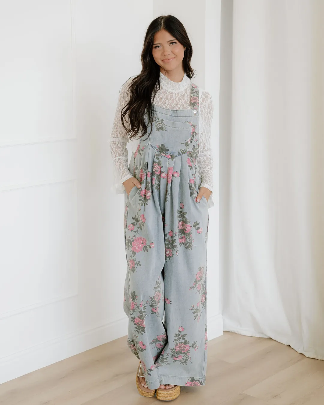 Floral Pleated Wide Leg Denim Overalls sold by Zulily product image thumbnail 2