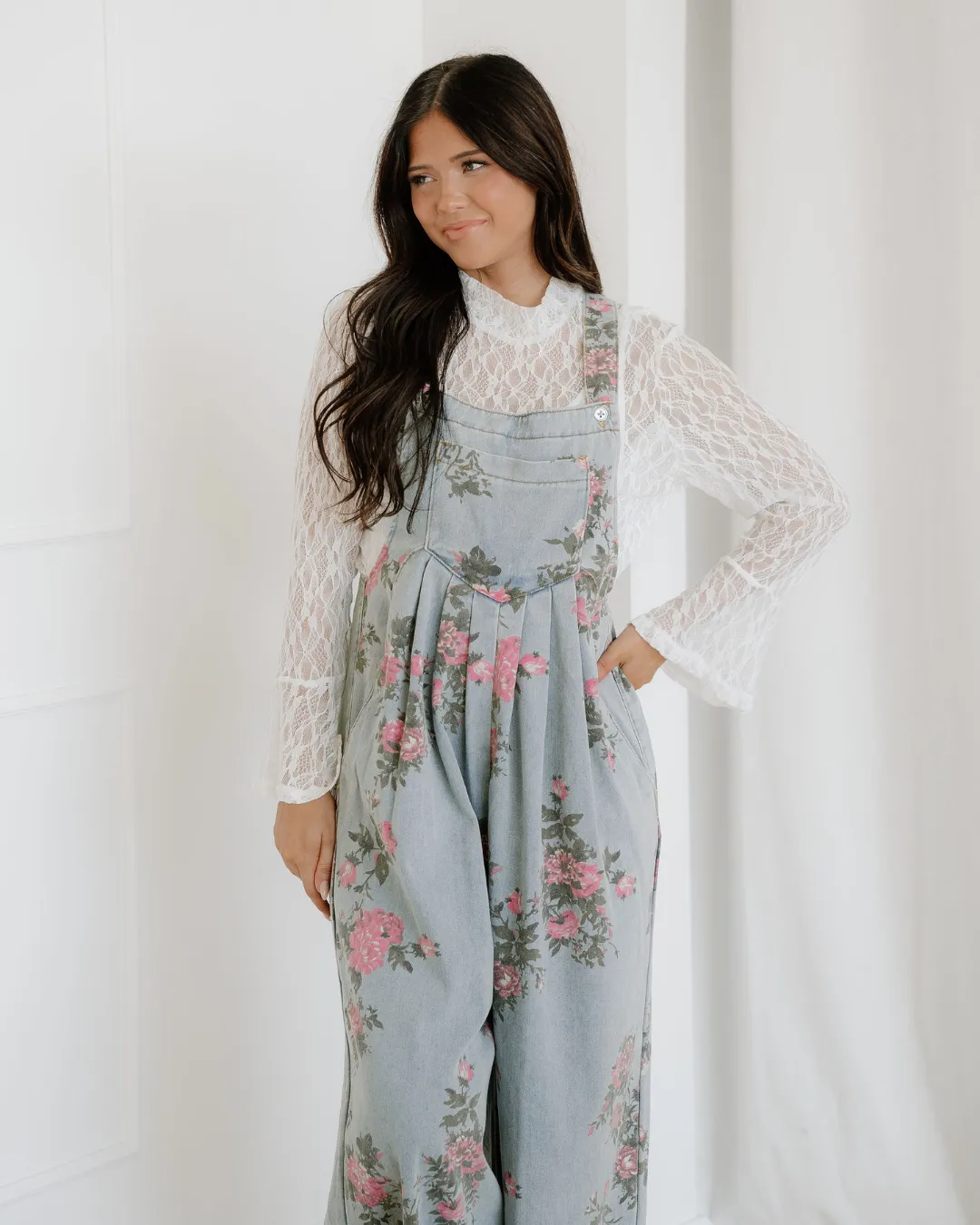 Floral Pleated Wide Leg Denim Overalls sold by Zulily product image thumbnail 3