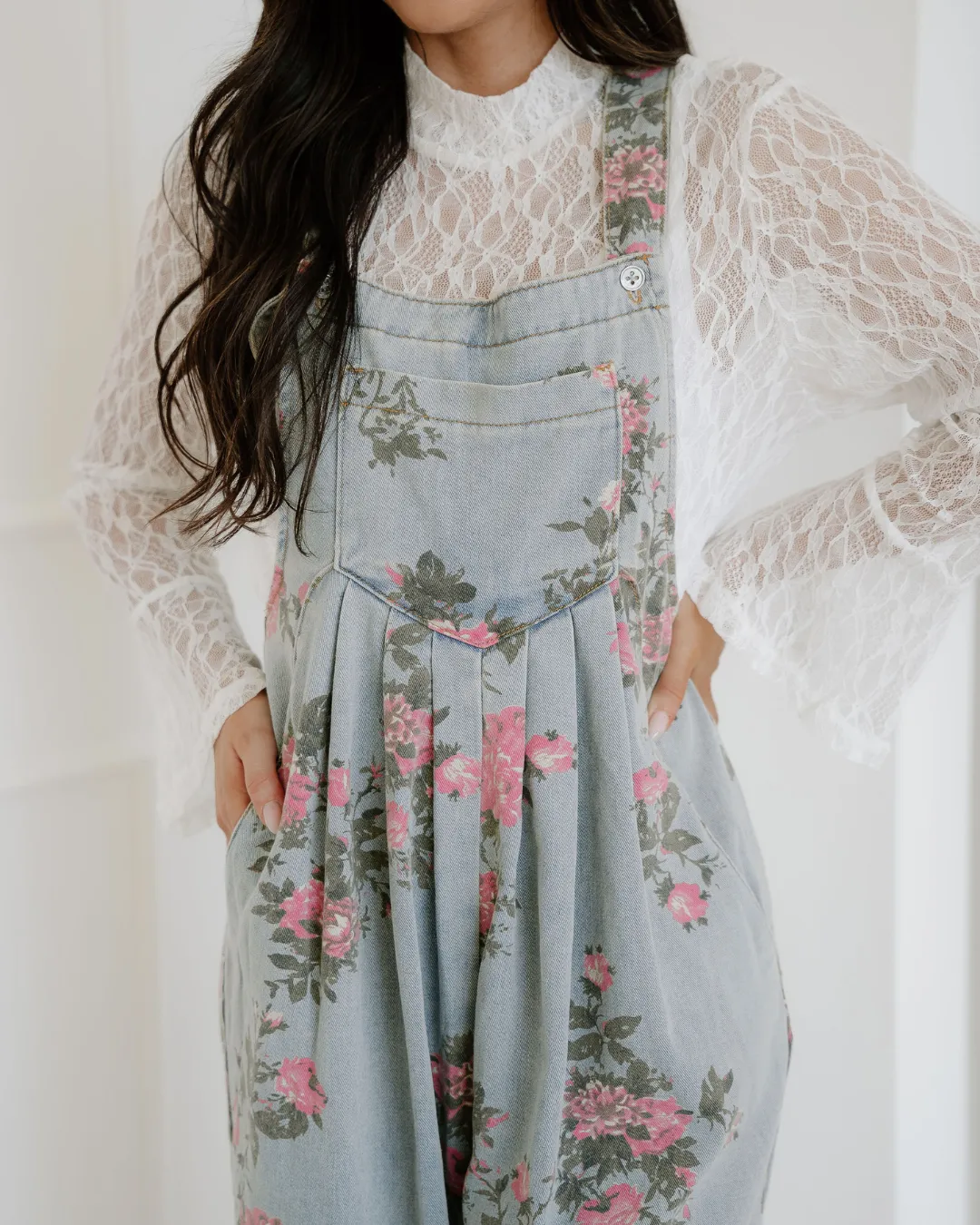 Floral Pleated Wide Leg Denim Overalls sold by Zulily product image thumbnail 4
