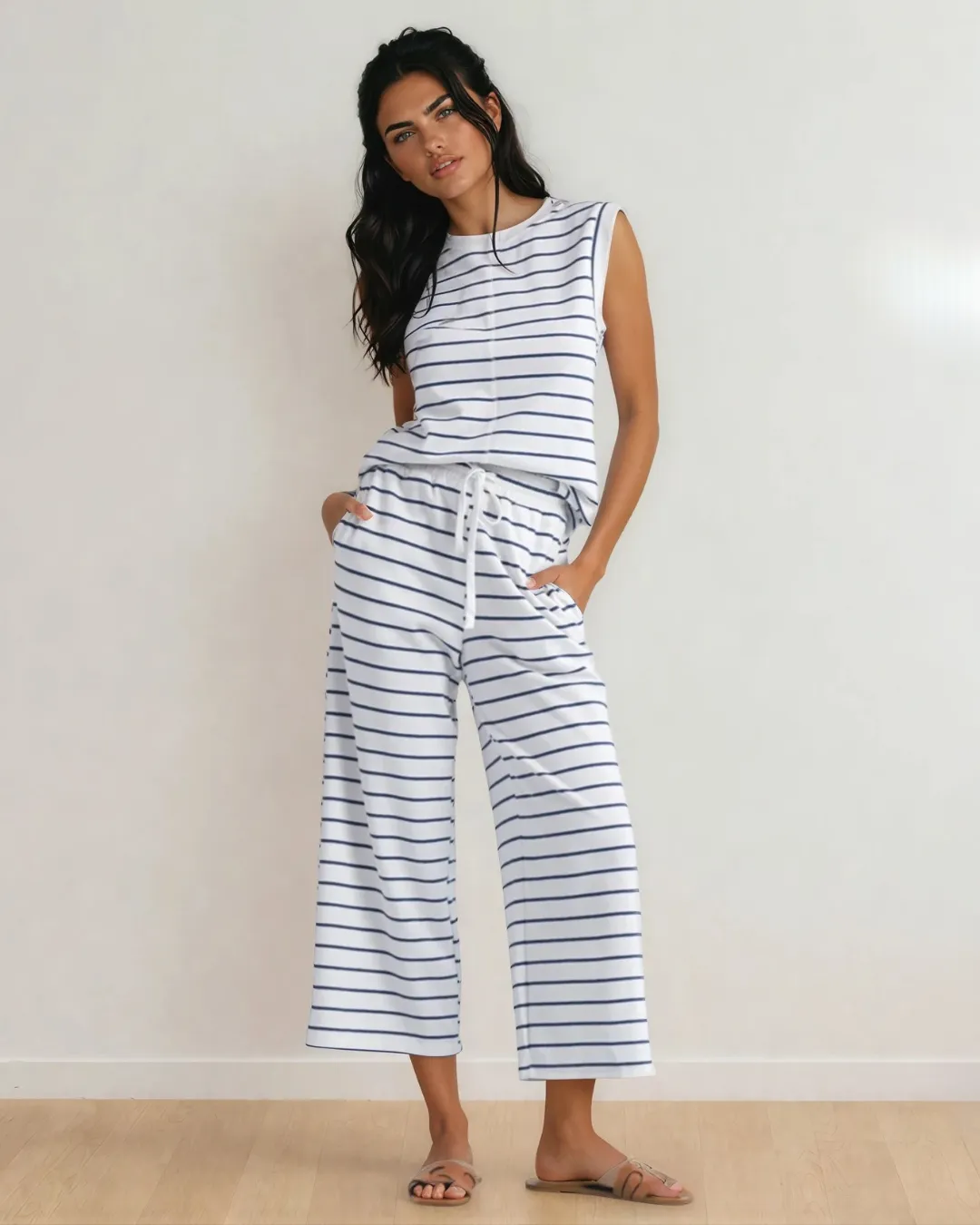 Clementine Striped Tee and Wide Leg Pants Set - Blue sold by Zulily product image thumbnail 2