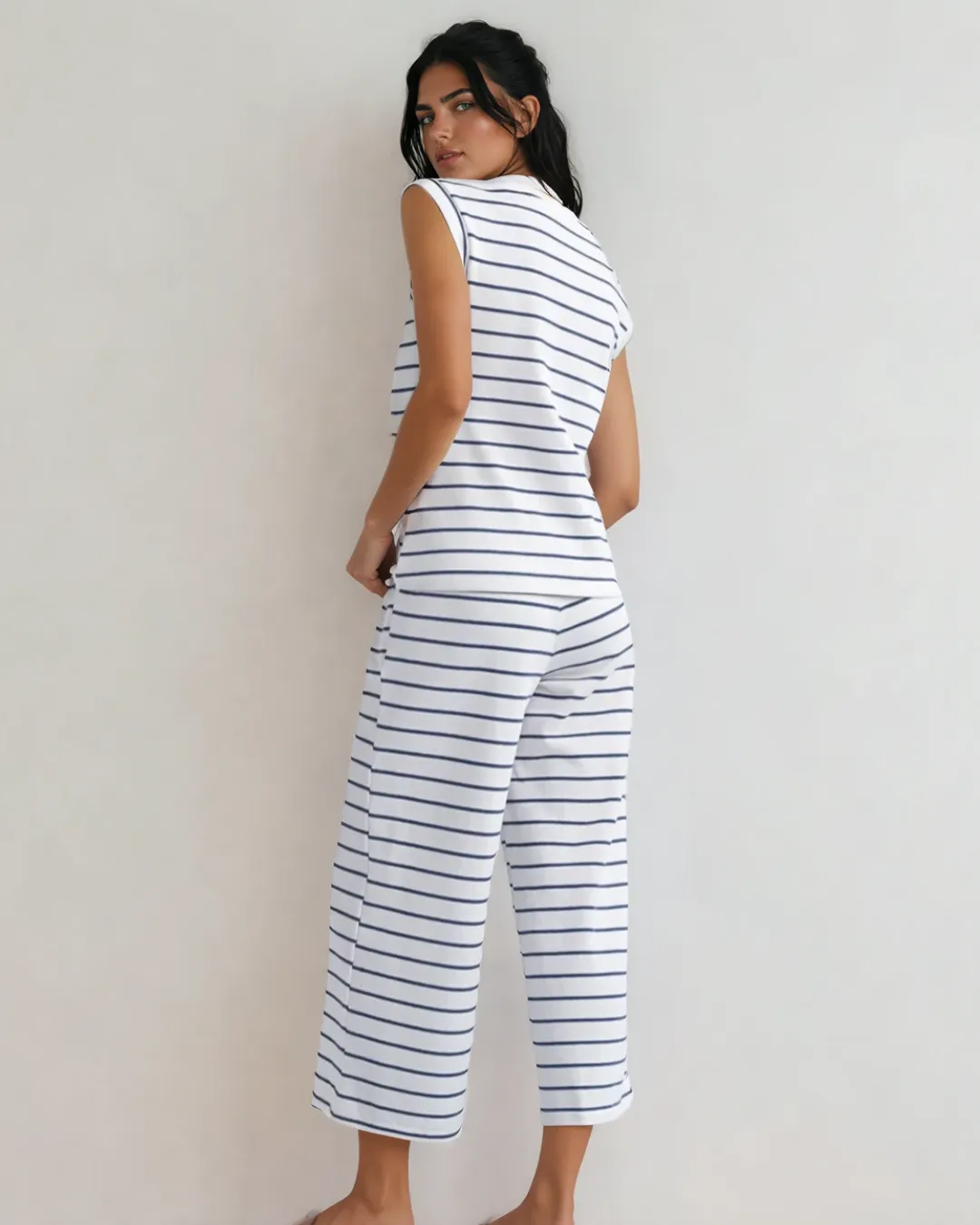 Clementine Striped Tee and Wide Leg Pants Set - Blue sold by Zulily product image thumbnail 3