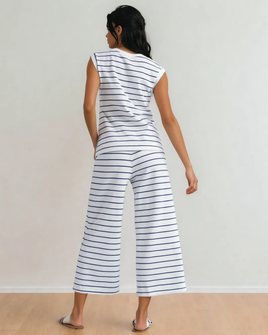 Clementine Striped Tee and Wide Leg Pants Set - Blue sold by Zulily product image thumbnail 4