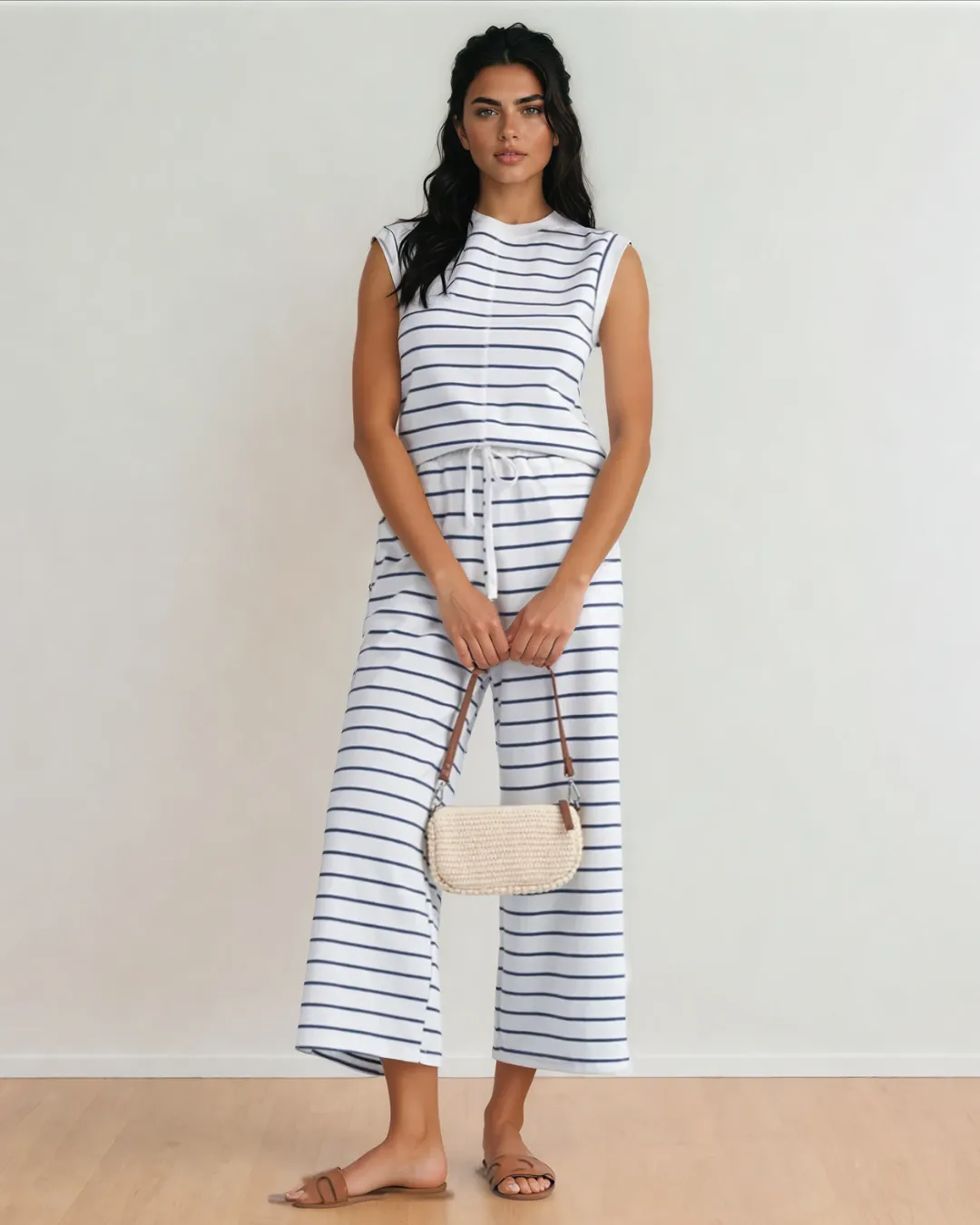 Clementine Striped Tee and Wide Leg Pants Set - Blue sold by Zulily