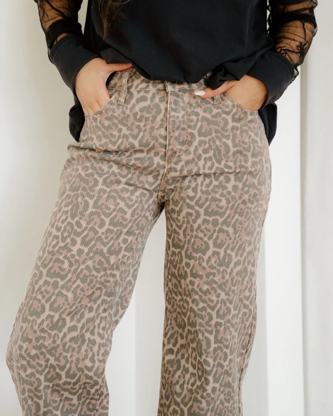 Emiliana Leopard Frayed Edge Wide Leg High Waist Jeans sold by Zulily product image thumbnail 5