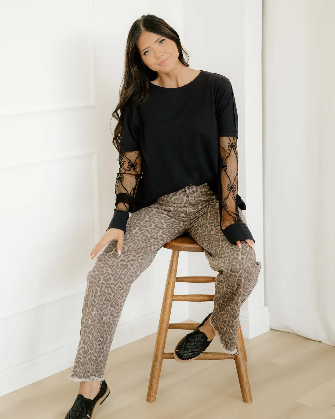 Emiliana Leopard Frayed Edge Wide Leg High Waist Jeans sold by Zulily product image thumbnail 3