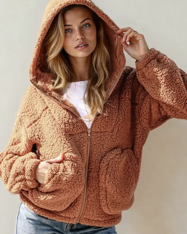 Corrine Zip Up Hooded Sherpa Jacket made by Zulily