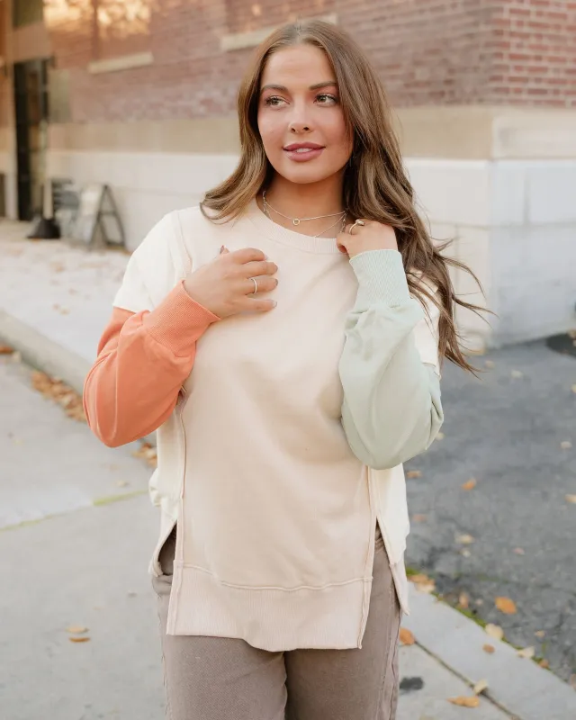 Evelyn Colorblock Patchwork Split Hem Casual Sweatshirt made by Zulily