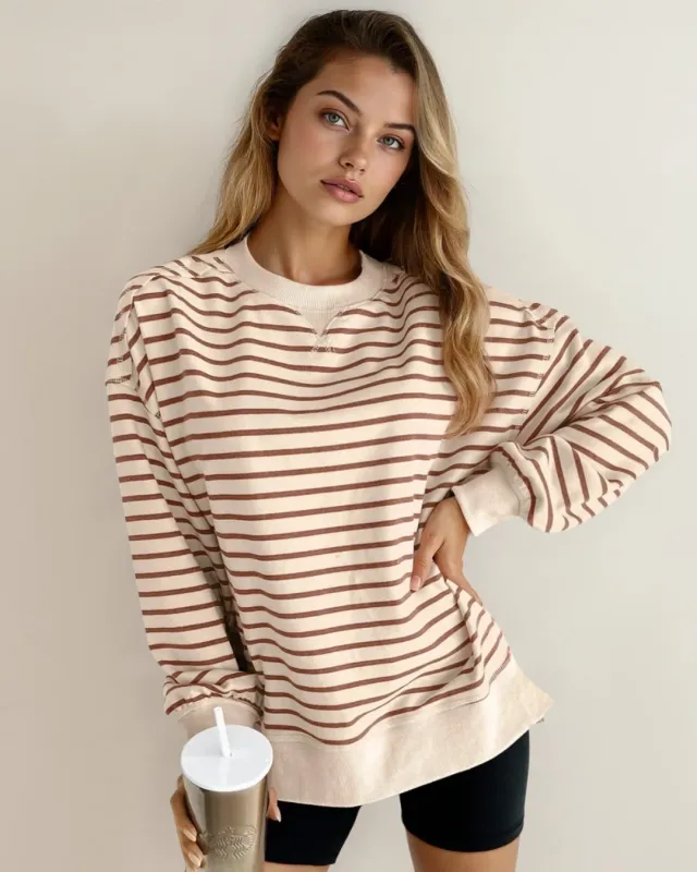Celeste Stripe Ribbed Band Seam Detail Baggy Sweatshirt made by Zulily