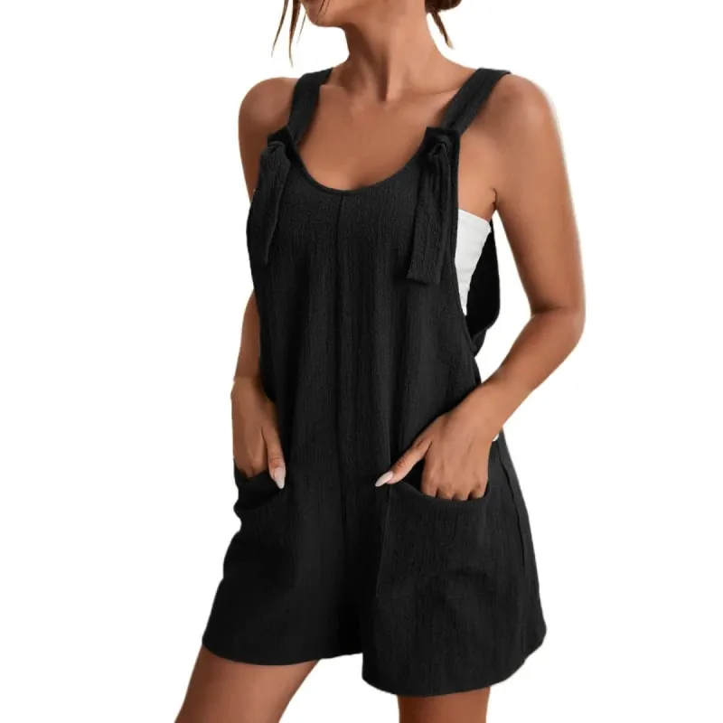 Women's Sleeveless Casual Knotted Strap Romper made by Leo Rosi