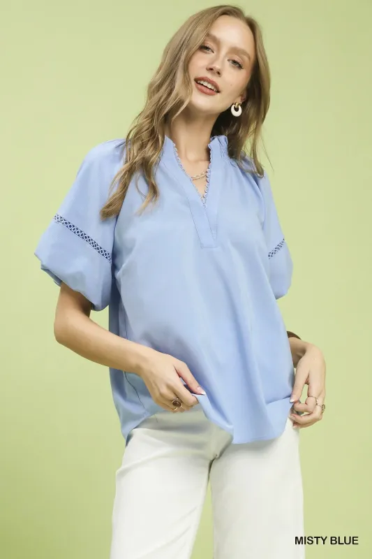Umgee Lace Trim Peasant Top made by Zulily