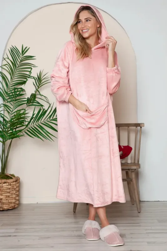 Double Take Full Size Pocketed Hooded Midi Lounge Dress made by Zulily