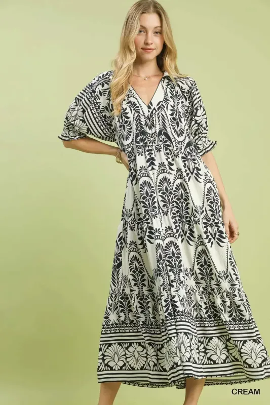 Umgee Two tone Border Print Midi Dress made by Zulily