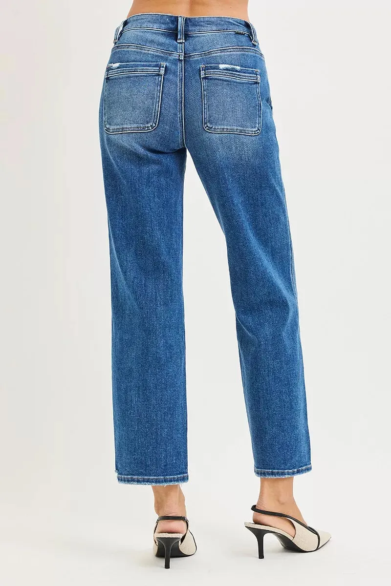 RISEN High Rise Ankle Straight Distressed Hem Detail Jeans sold by Zulily product image thumbnail 5