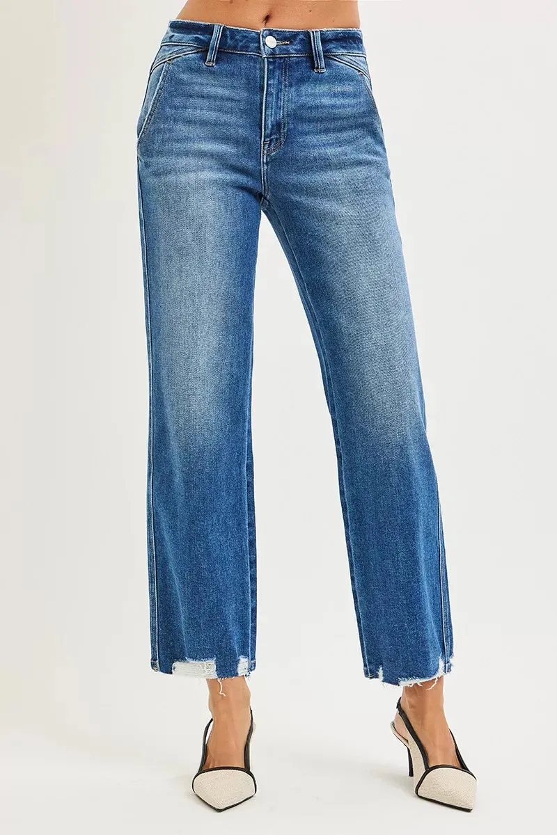 RISEN High Rise Ankle Straight Distressed Hem Detail Jeans sold by Zulily product image thumbnail 2