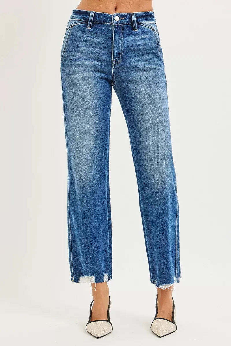 RISEN High Rise Ankle Straight Distressed Hem Detail Jeans sold by Zulily product image thumbnail 3