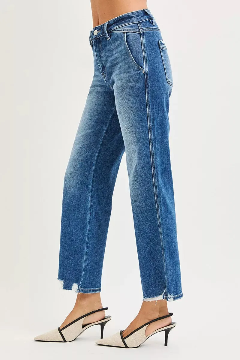 RISEN High Rise Ankle Straight Distressed Hem Detail Jeans sold by Zulily product image thumbnail 4