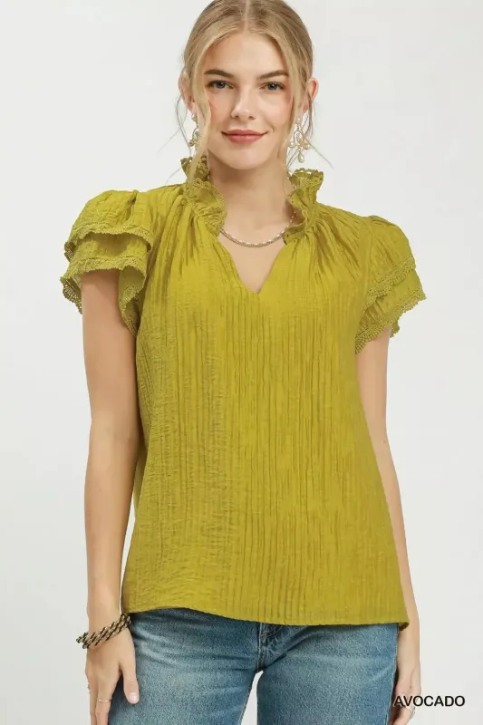 Umgee Lace Trim Ruffle Top made by Zulily