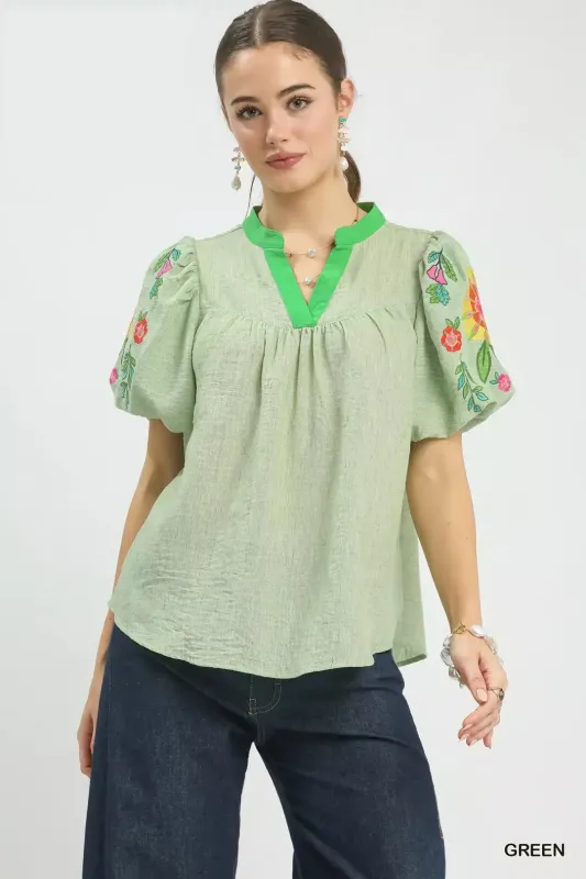 Umgee Embroidered Puff Sleeve Top made by Zulily