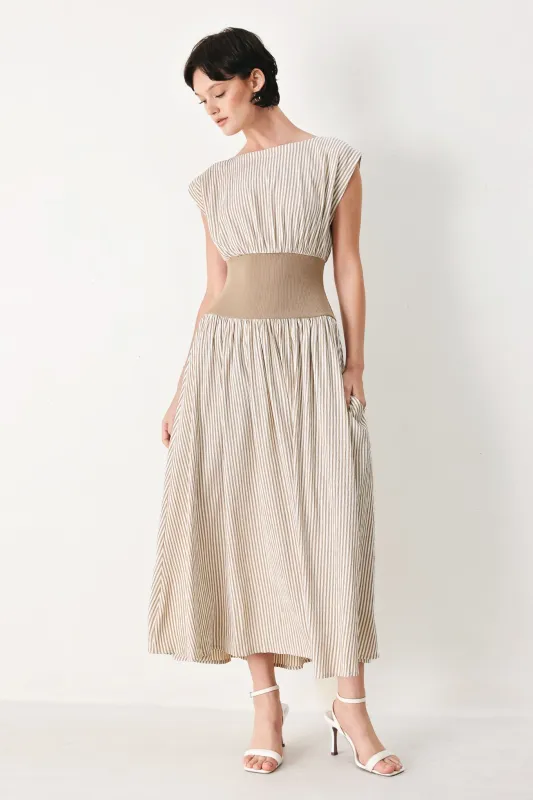 Hamptons Morning Stripe Woven Midi Dress made by Flying Tomato