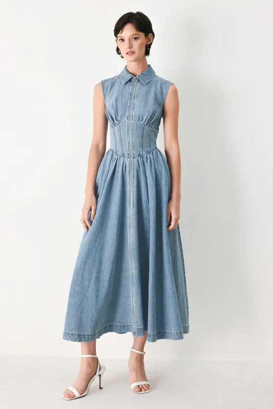 Sunday Stroll Denim Midi Dress made by Flying Tomato