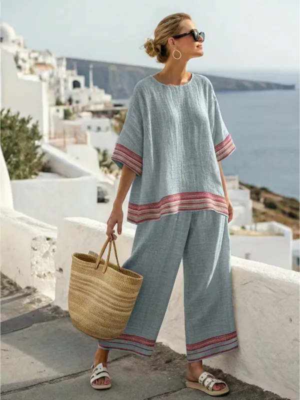Chic YC Women's Striped Linen Blend Top and Wide-Leg Pants 2 Piece Set Casual Summer Cozy Loungewear made by Zulily