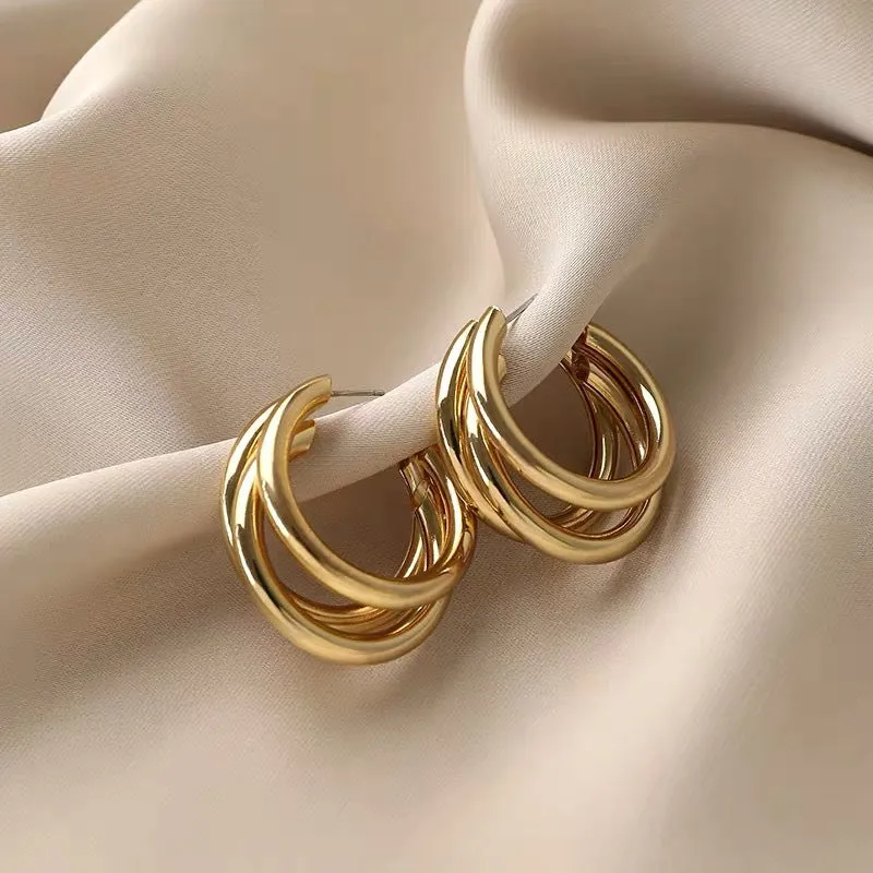 Triple Chunky Hoop Gold Plated Earrings with Gift Pouch sold by Zulily product image thumbnail 5