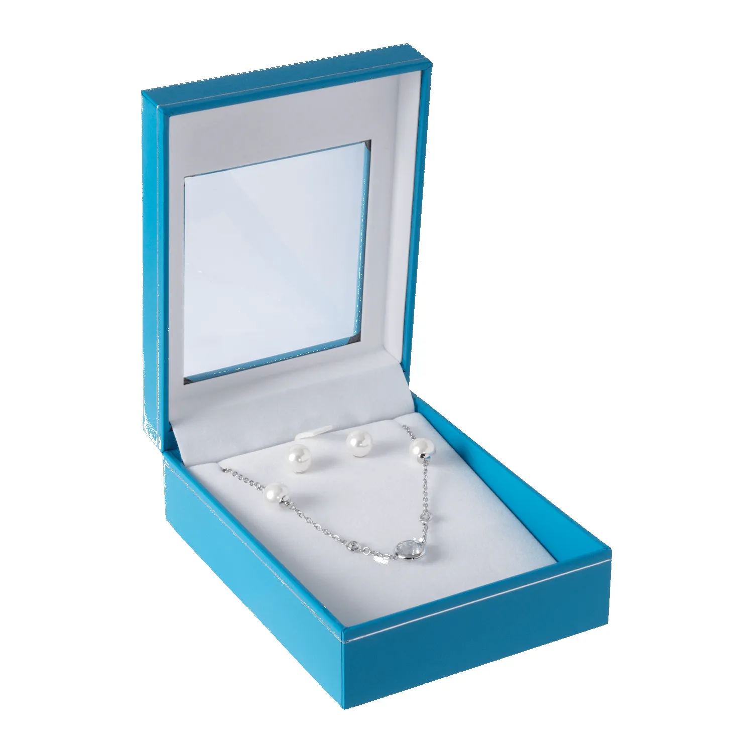 JOIA De Majorca 8mm Organic Man-Made Pearls on Cubic Zicronia Bezel Chain with 8mm Stud Earrings (White) sold by Zulily product image thumbnail 3