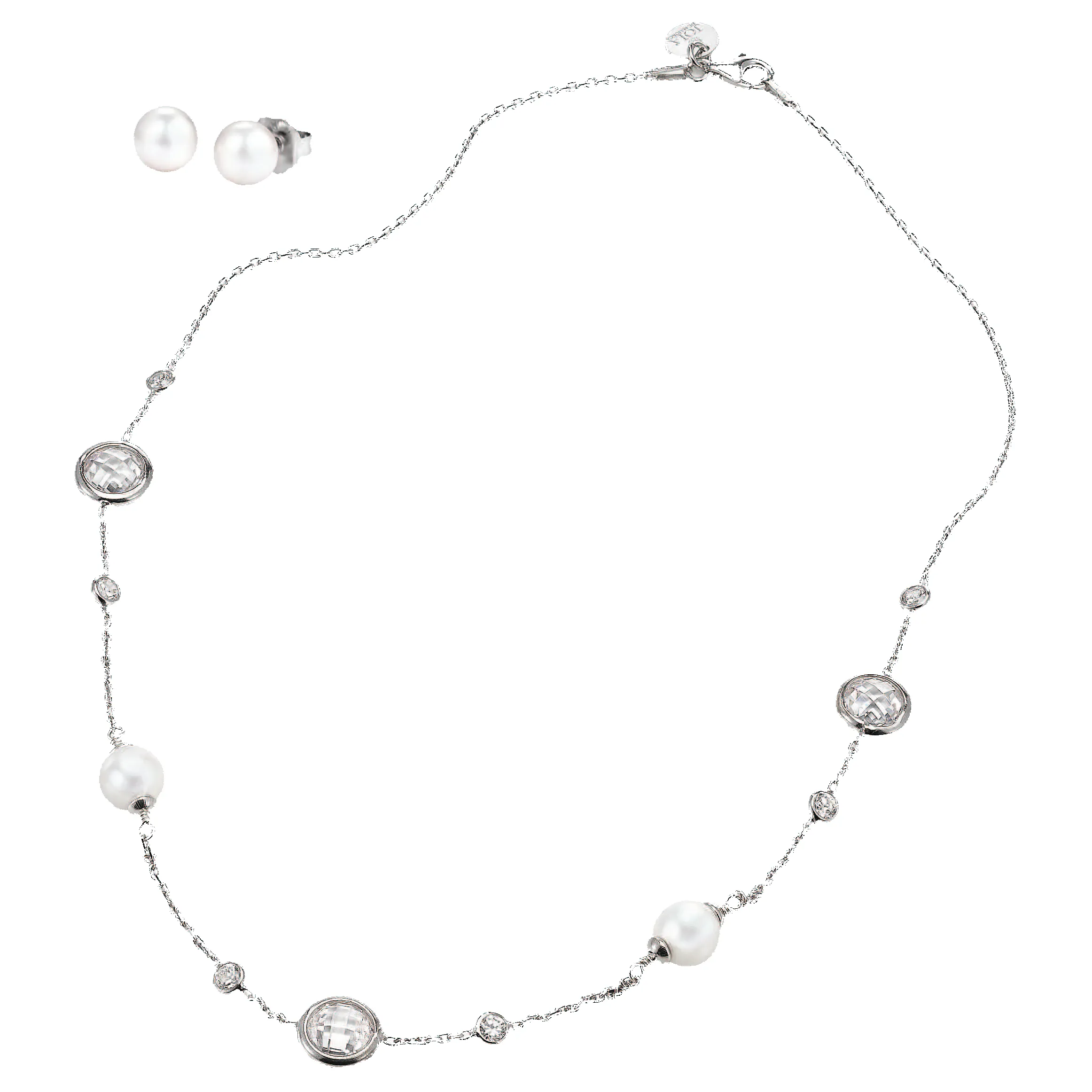 JOIA De Majorca 8mm Organic Man-Made Pearls on Cubic Zicronia Bezel Chain with 8mm Stud Earrings (White) sold by Zulily