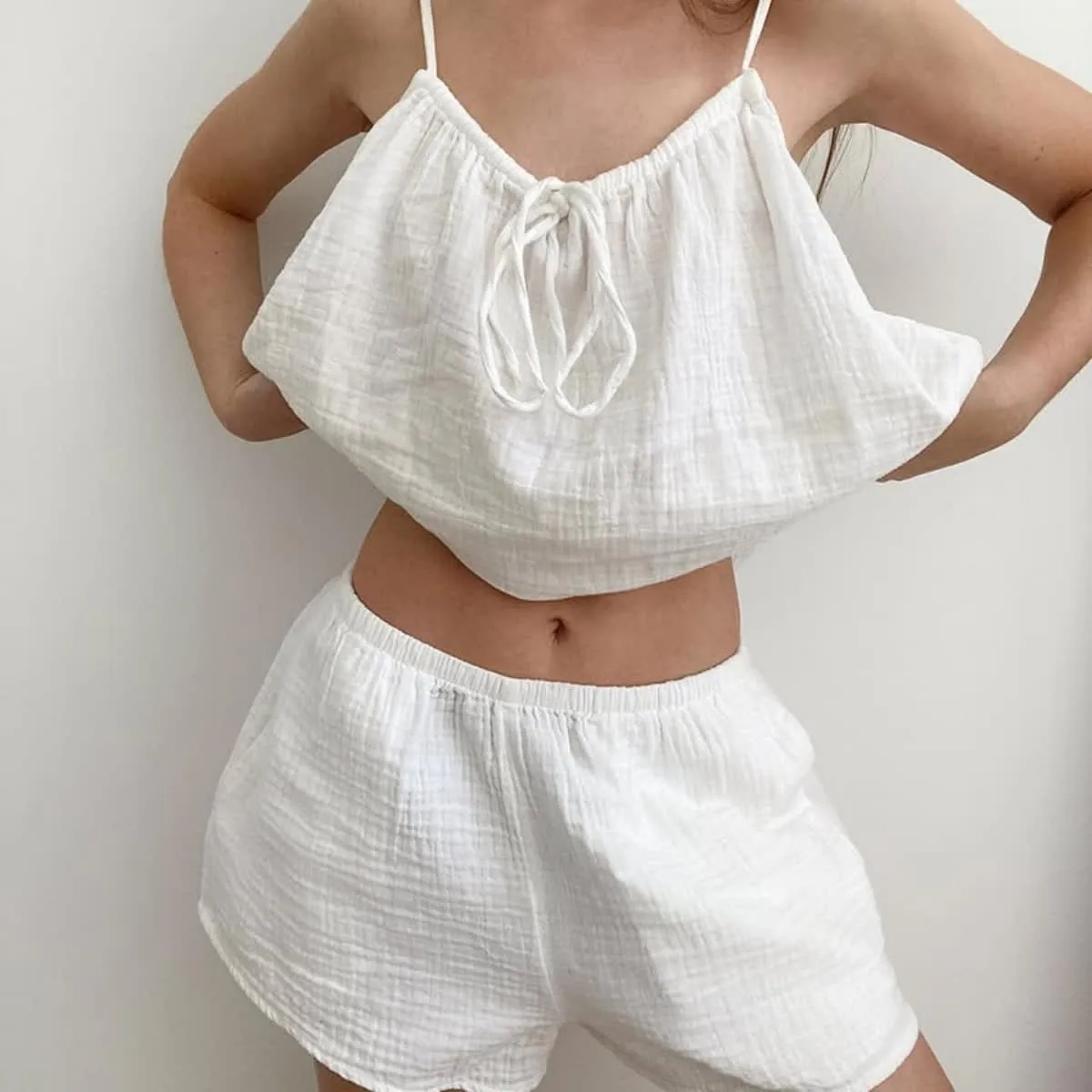 Women's Drawstring Front Gauze Sleep Set sold by Zulily product image thumbnail 3