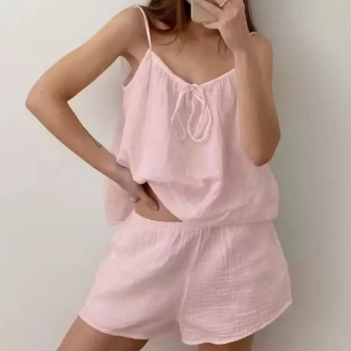 Women's Drawstring Front Gauze Sleep Set sold by Zulily product image thumbnail 2