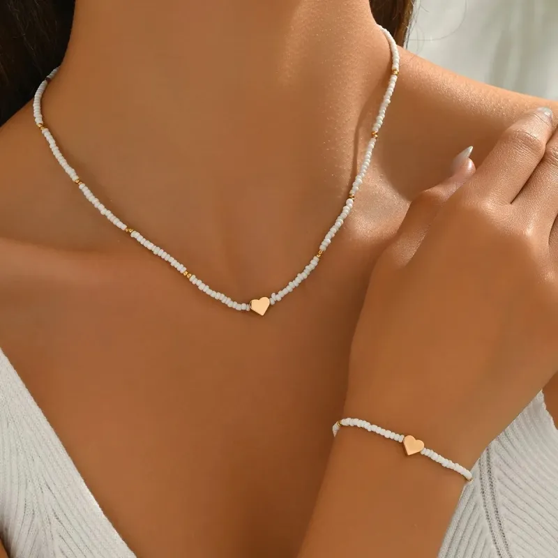 Heart Beaded Necklace & Bracelet Set made by Leo Rosi