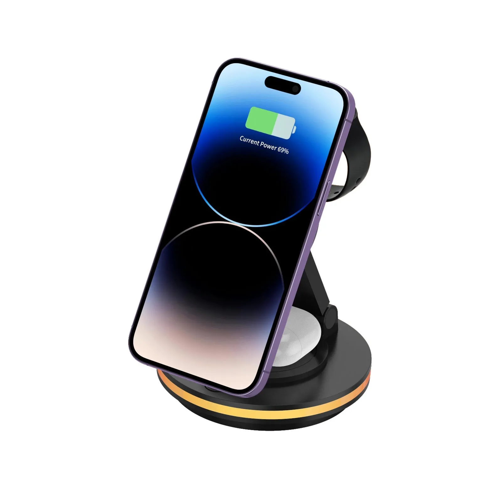 Foldable 4-in-1 Magnetic Wireless Charging Station with 7-Color Night Light for iPhone, Apple Watch & AirPods sold by Zulily product image thumbnail 4