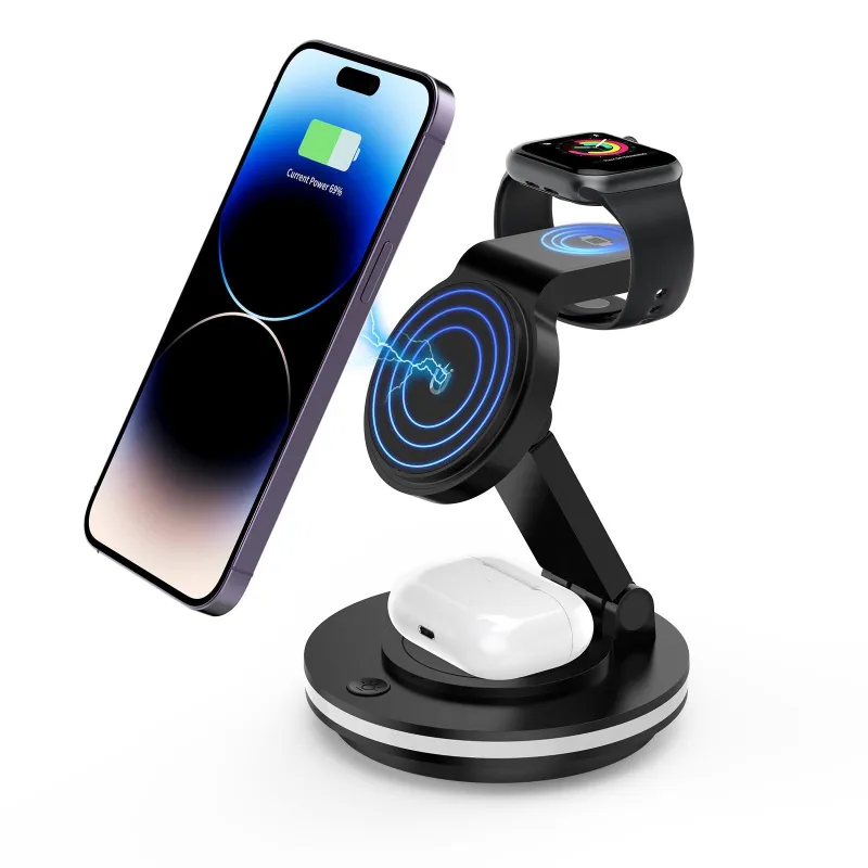 Foldable 4-in-1 Magnetic Wireless Charging Station with 7-Color Night Light for iPhone, Apple Watch & AirPods made by Zulily