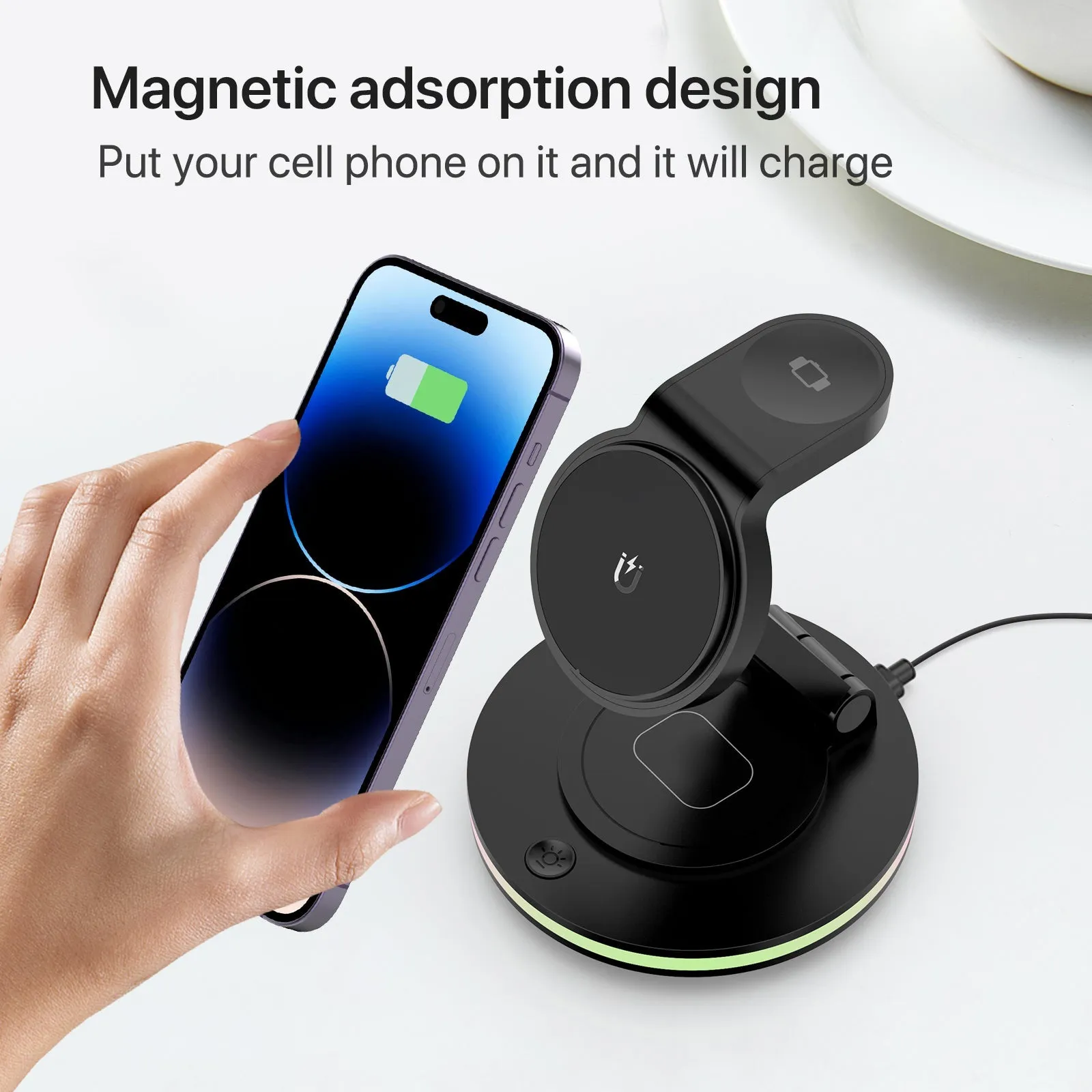 Foldable 4-in-1 Magnetic Wireless Charging Station with 7-Color Night Light for iPhone, Apple Watch & AirPods sold by Zulily product image thumbnail 5