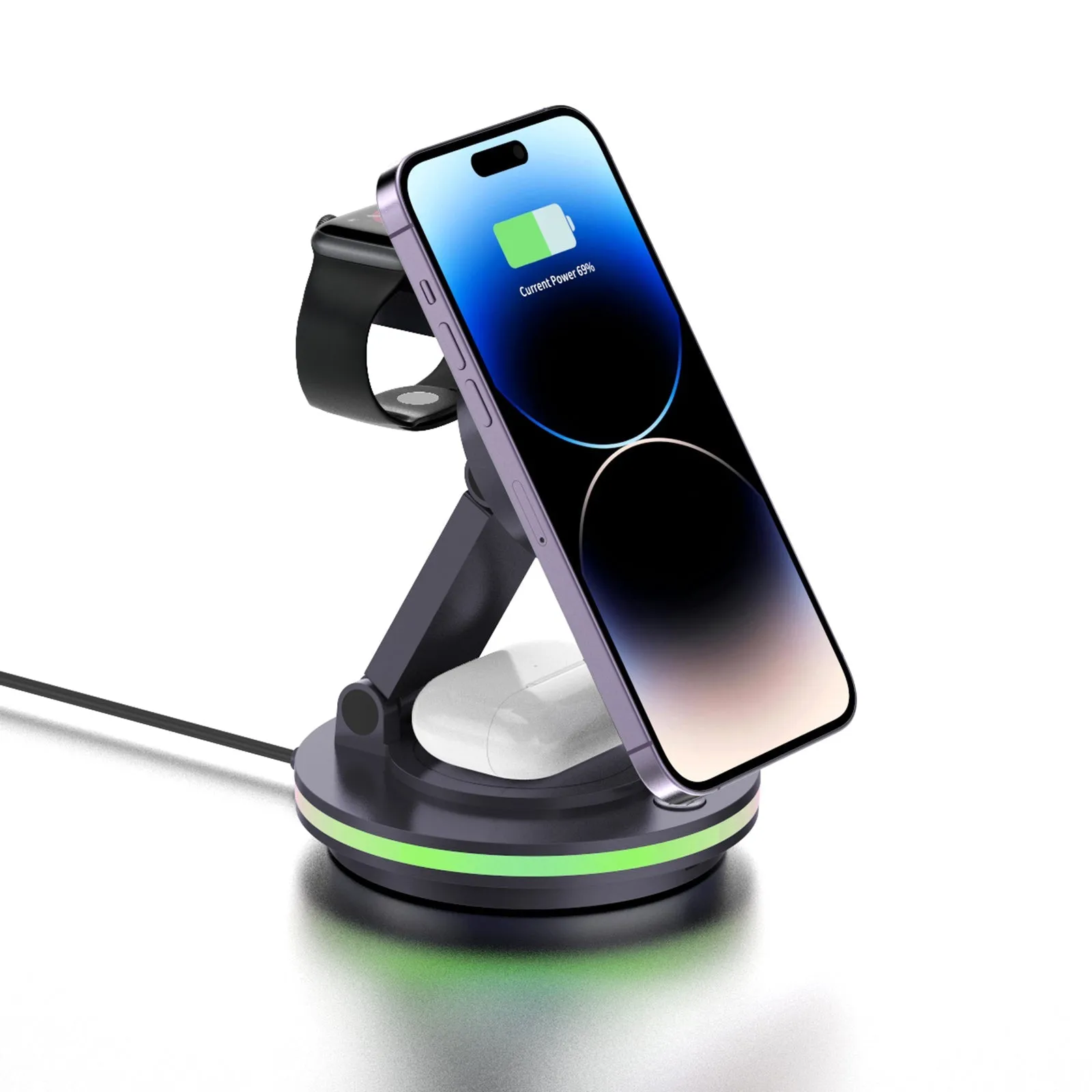 Foldable 4-in-1 Magnetic Wireless Charging Station with 7-Color Night Light for iPhone, Apple Watch & AirPods sold by Zulily product image thumbnail 3