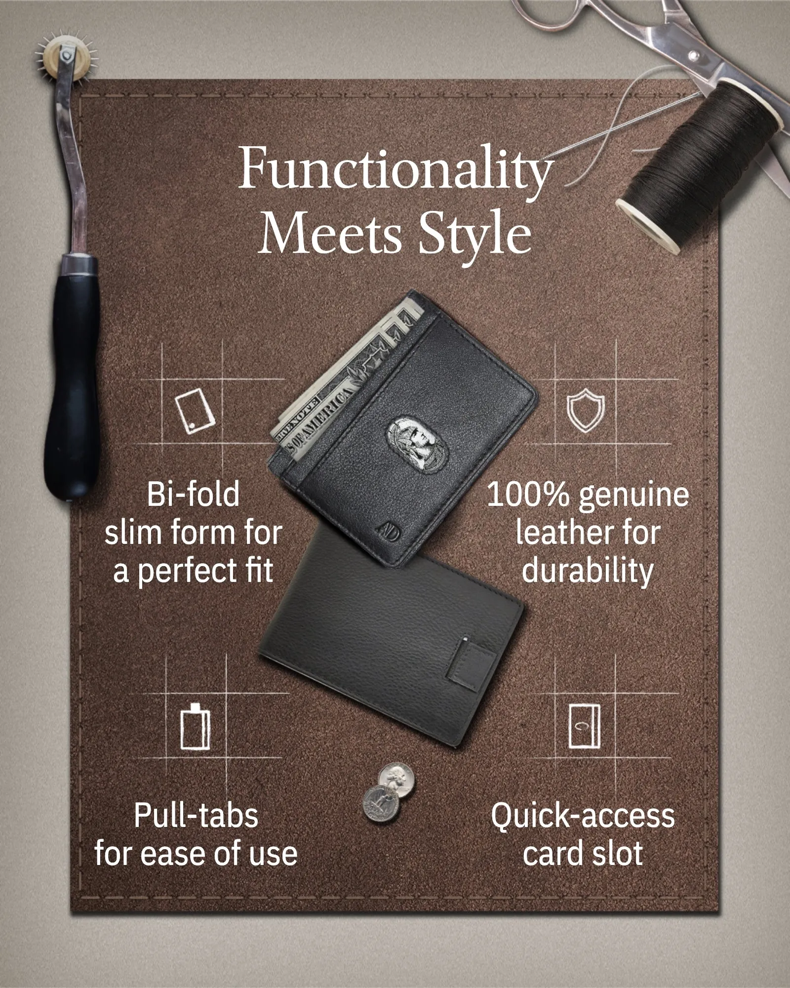 Slim Bifold Wallet With Pull Strap sold by Zulily product image thumbnail 2