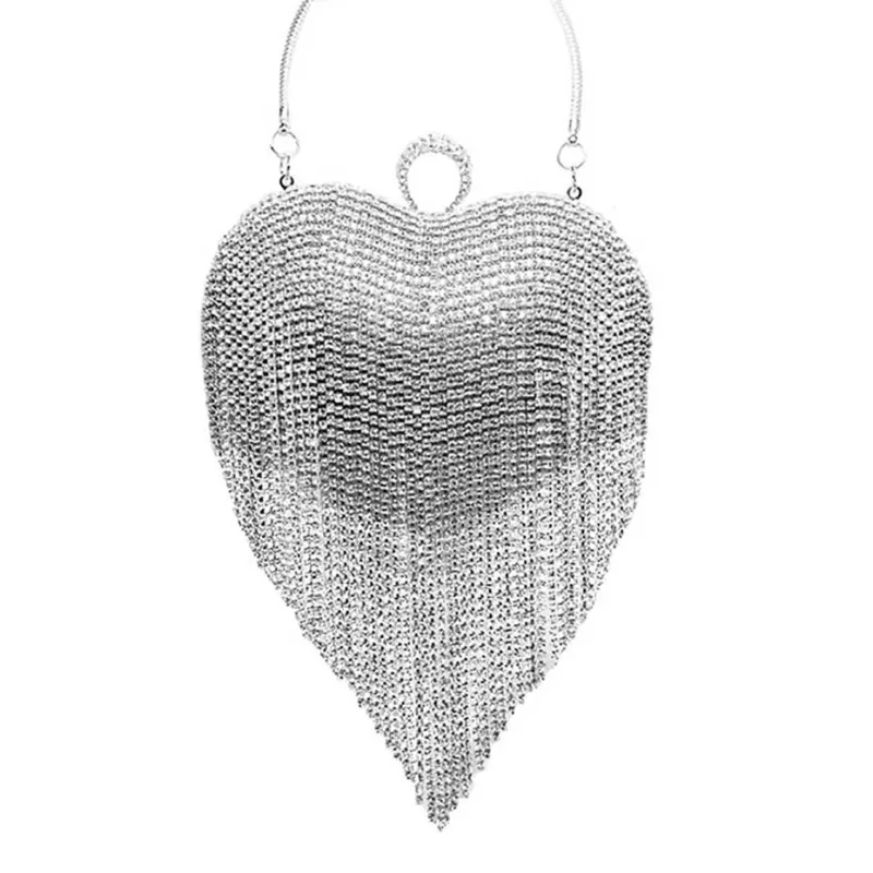 Rhinestone Fringe Heart Evening Tote Clutch Crossbody Bag made by Zulily