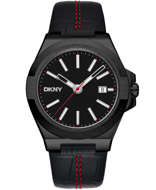 Dkny Men Watch, Black Color Case, Black Dial, Black Leather Strap, 3 Hands Date, 10 Atm made by DKNY