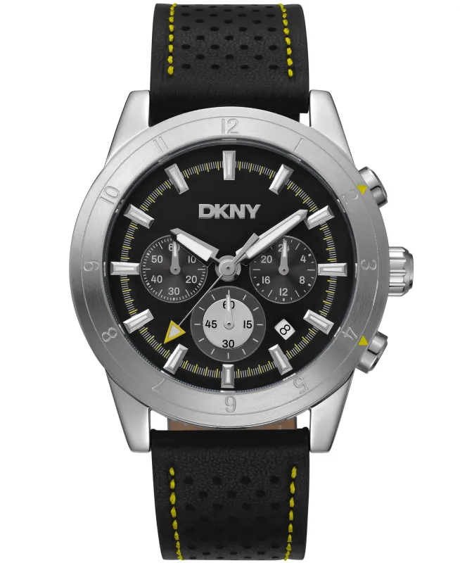 Dkny Men Watch, Silver Color Case, Black Dial, Black Leather Strap, Chronograph, 10 Atm made by DKNY