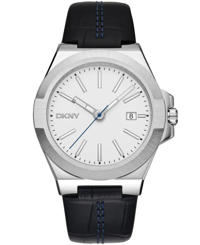 Dkny Men Watch, Silver Color Case, Silver Dial, Black Leather Strap, 3 Hands Date, 10 Atm made by DKNY