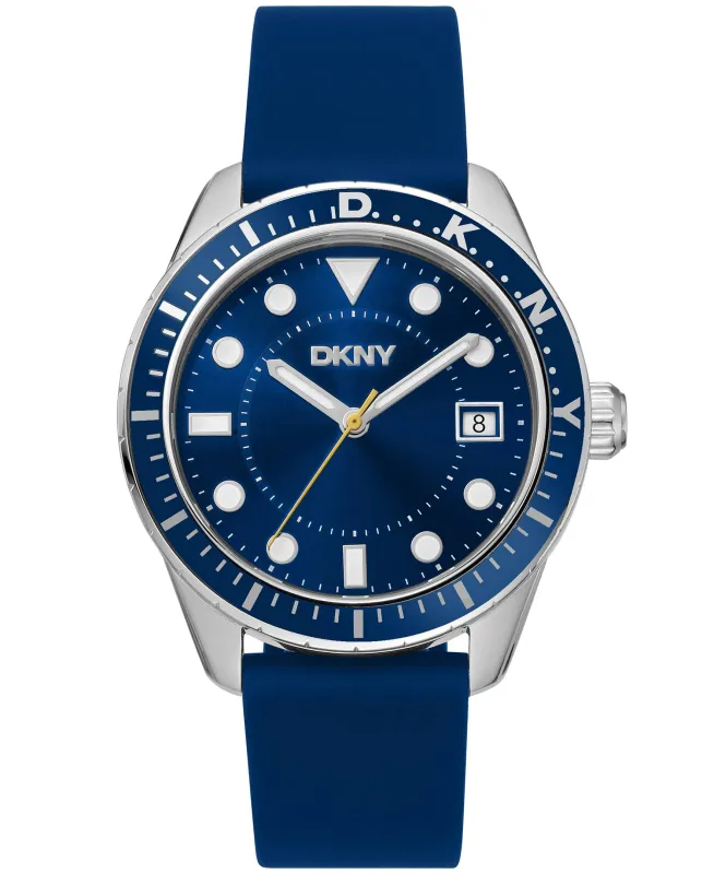 Dkny Men Watch, Silver Color Case, Dark Blue Dial, Blue Silicone Strap, 3 Hands Date, 10 Atm made by DKNY