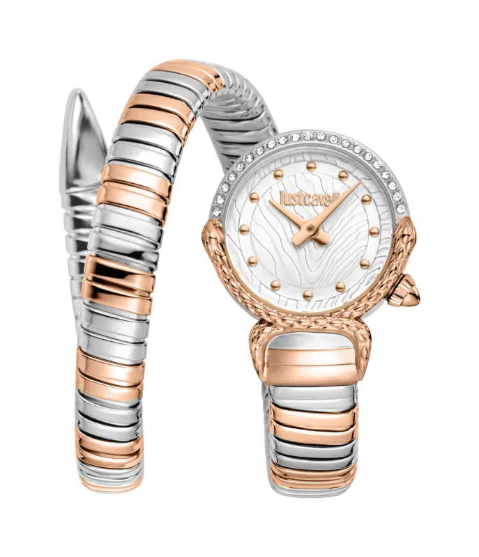 JUST CAVALLI Womens's Snake Watch, Two Tone Silver & Rose Gold Color Case, Silver Dial, Two Oned Stainless Steel Bracelet JC1L350M0075 made by Just Cavalli