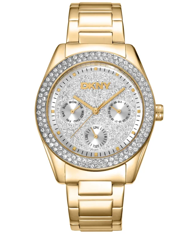 Dkny Women Watch, Gold Color Case, Silver Powder Dial, Gold Color Metal Bracelet, Multi-Function, 5 Atm made by DKNY