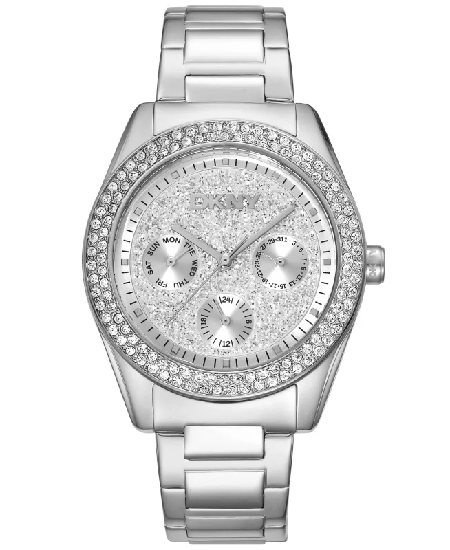 Dkny Women Watch, Silver Color Case, Silver Powder Dial, Stainless Steel Metal Bracelet, Multi-Function, 5 Atm made by DKNY