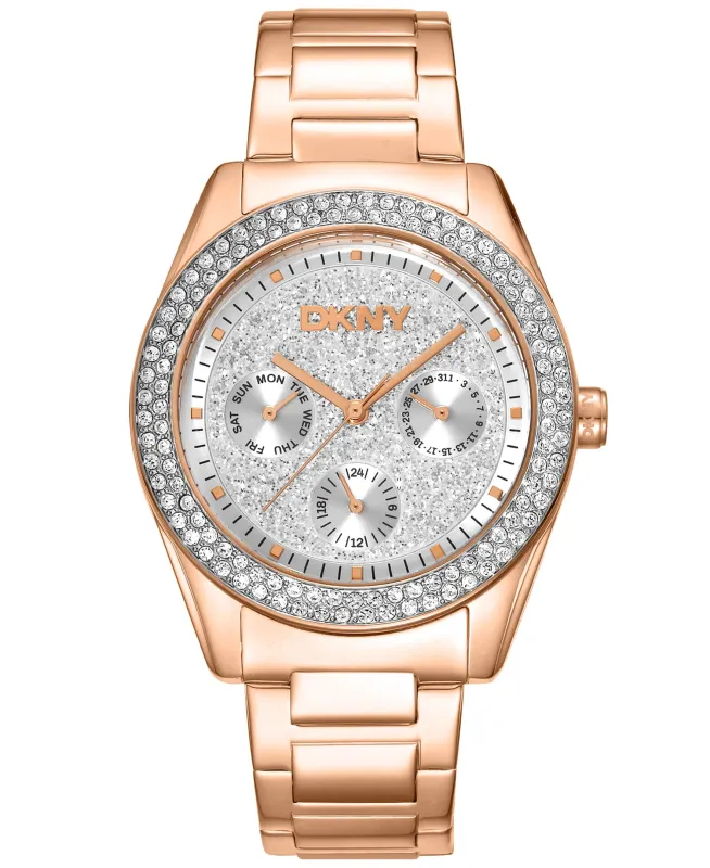 Dkny Women Watch, Rose Gold Color Case, Silver Powder Dial, Rose Gold Color Metal Bracelet, Multi-Function, 5 Atm made by DKNY