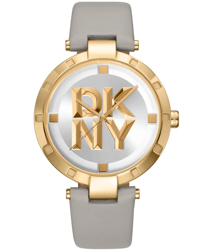 Dkny Women Watch, Gold Color Case, Silver White Dial, Grey Leather Strap, 3 Hands, 5 Atm made by DKNY