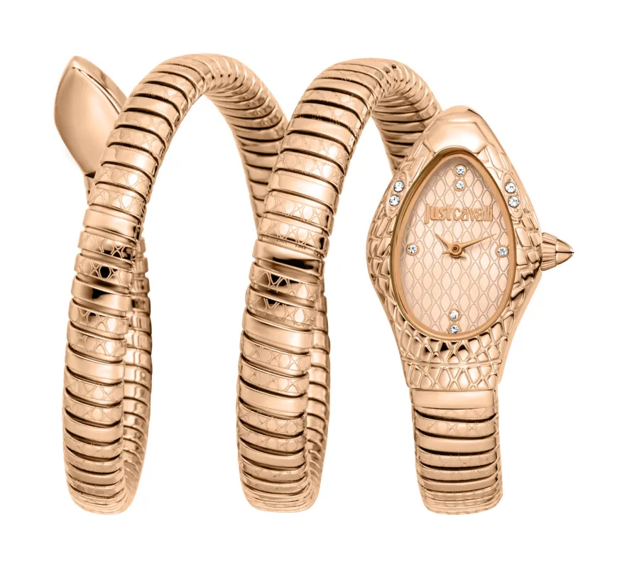 JUST CAVALLI Womens's Snake Watch, Rose Gold Color Case, Rose Gold Dial, Rose Gold Stainless Steel Bracelet JC1L374M0045 made by Just Cavalli