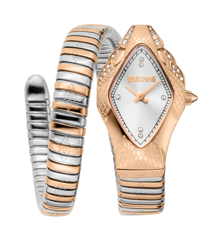 Just CAVALLI Women Watch, Rose Gold Color Case, Silver Dial, Two Tone Silver & Rose Gold Color Metal Bracelet, 2 Hands, 3 Atm made by Just Cavalli