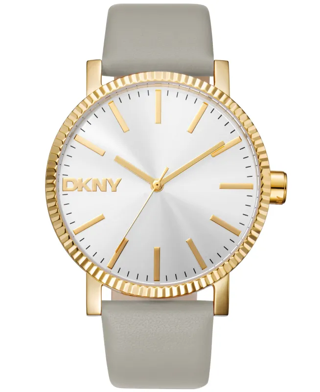 Dkny Women Watch, Gold Color Case, Silver Dial, Grey Leather Strap, 3 Hands, 5 Atm made by DKNY