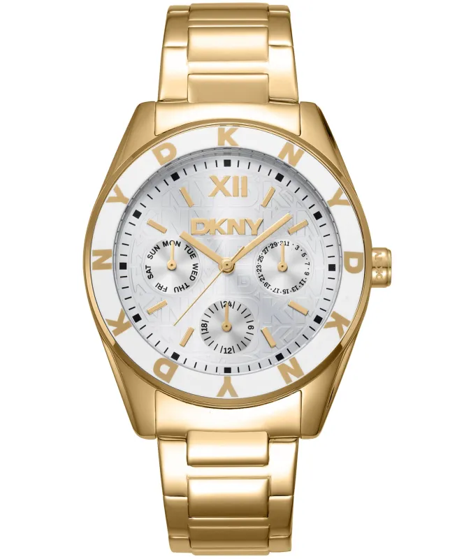 Dkny Women Watch, Gold Color Case, Silver Dial, Gold Color Metal Bracelet, Multi-Function, 5 Atm made by DKNY